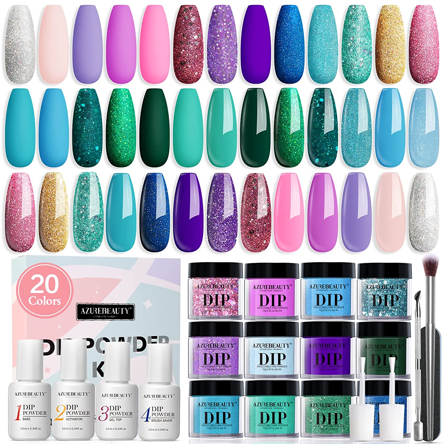 AZUREBEAUTY Mermaid Series 29Pcs Dip Powder Nail Kit Starter Kit