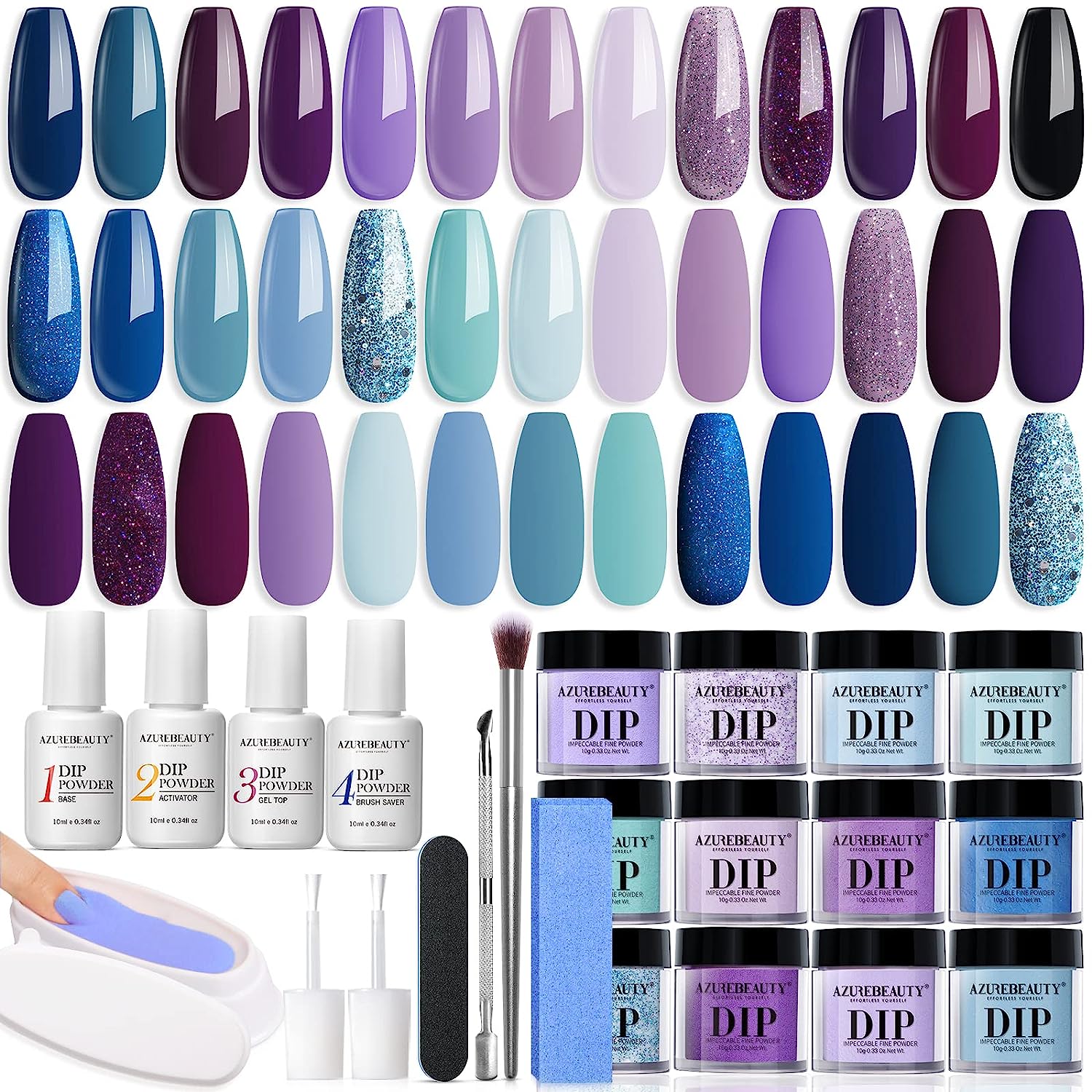AZUREBEAUTY PurpleBlue 29Pcs Dip Powder Nail Kit Starter Kit