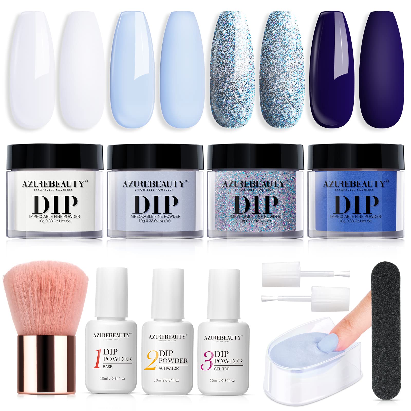 AZUREBEAUTY Aquamarine 12Pcs Dip Powder Nail Kit Starter Kit