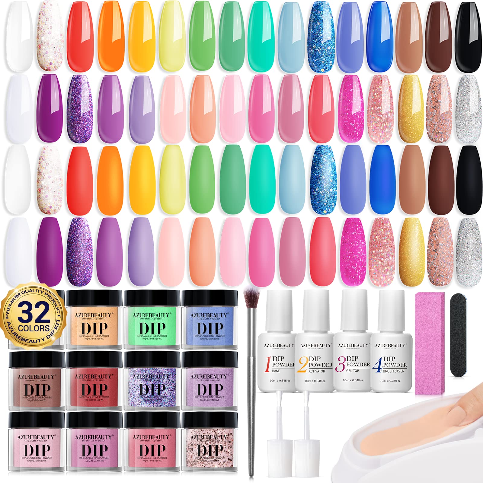 AZUREBEAUTY Summer Rainbow 42Pcs Dip Powder Nail Kit Starter Kit