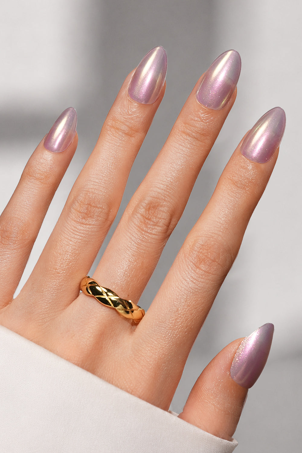 Chrome Pink Press On Nails – Short Almond