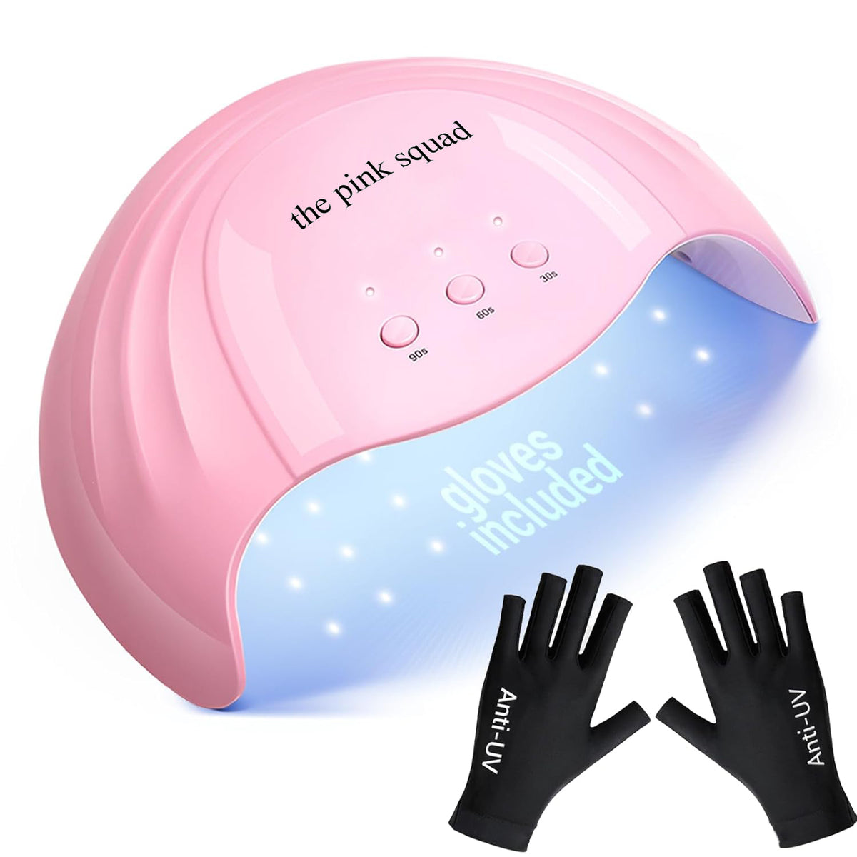 The Pink Squad UV Nail Lamp for Gel Polish with Protective Gloves - Fast Curing 48W LED Nail Dryer for Professional & Home Manicure