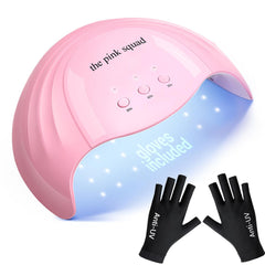 The Pink Squad UV Nail Lamp for Gel Polish with Protective Gloves - Fast Curing 48W LED Nail Dryer for Professional & Home Manicure