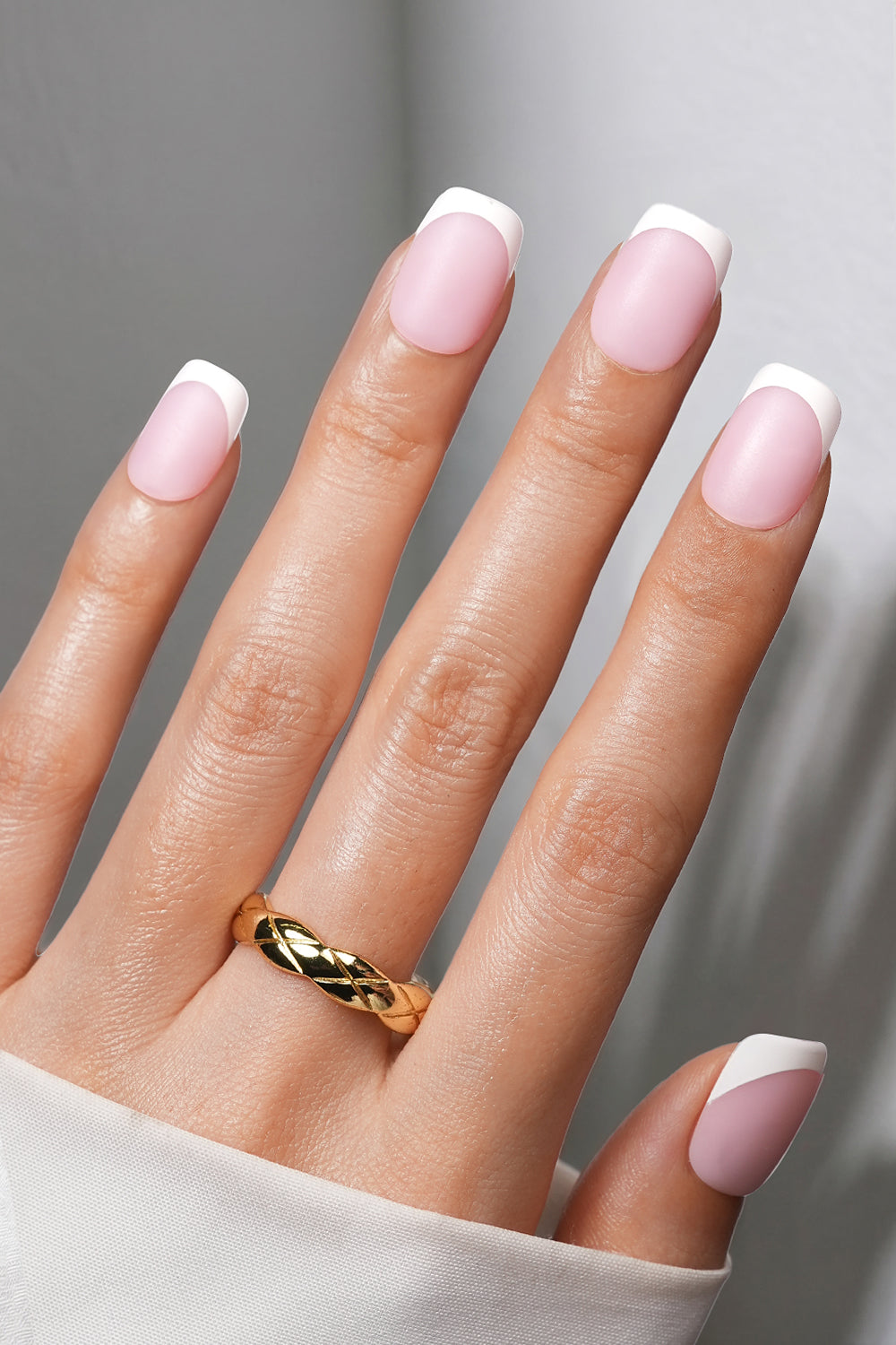 Matte French Tips Press On Nails – Short Square