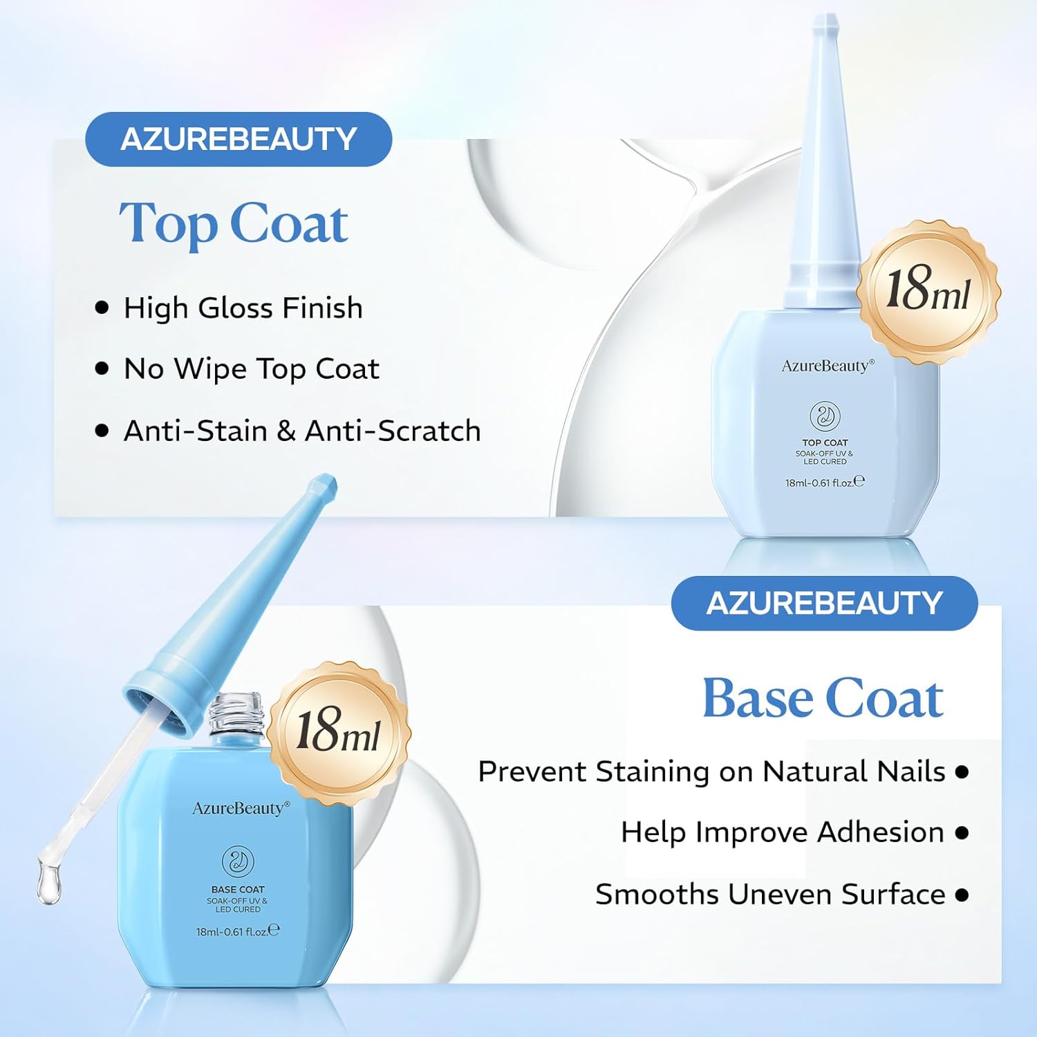 Base & Top Coat Gel Set-18ml Large Capacity