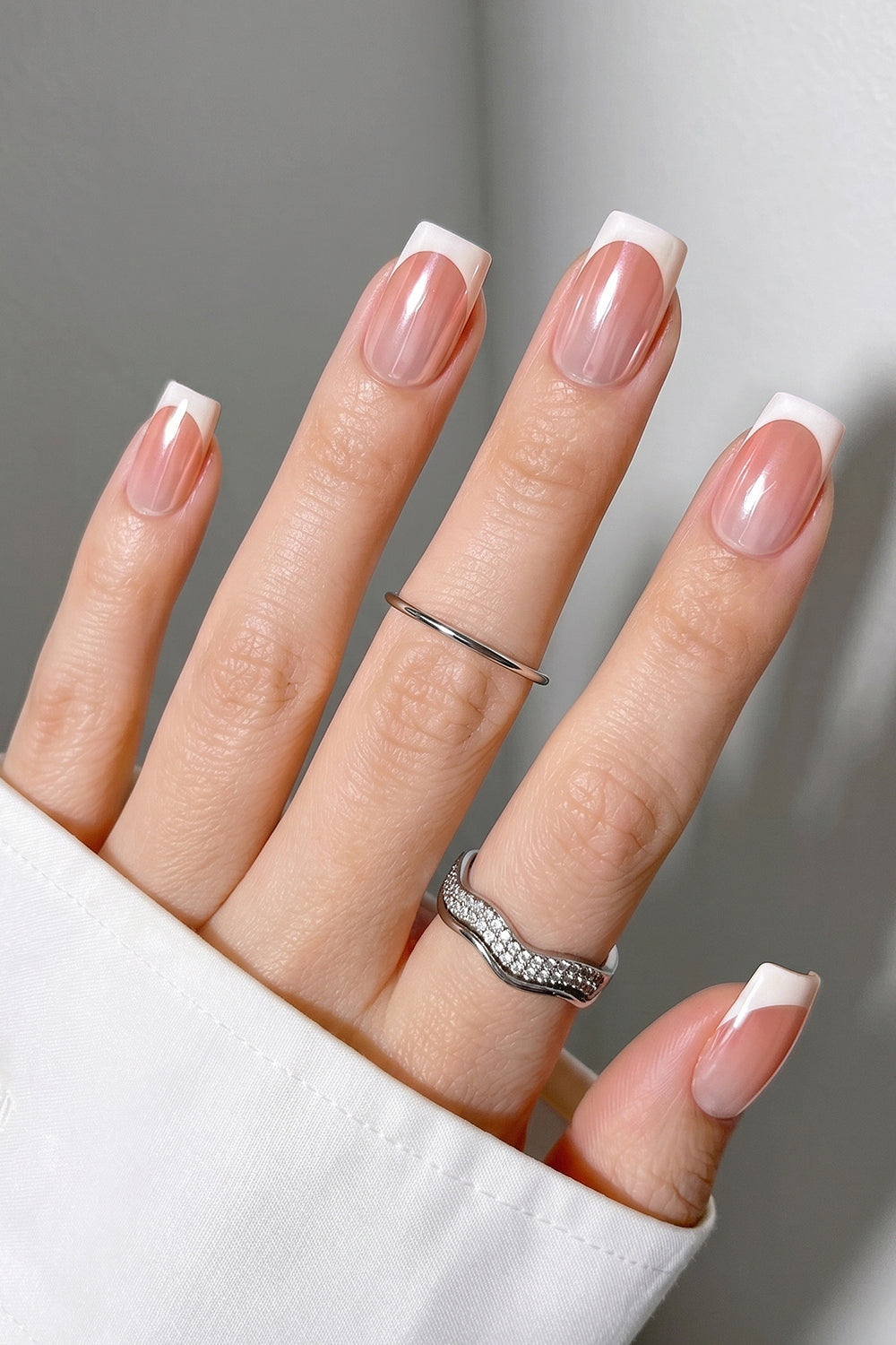 Chrome French Tips Press On Nails – Short Square
