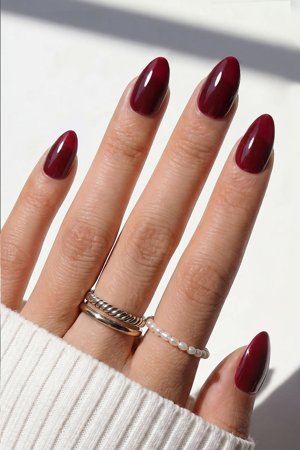 Deep Burgundy Red Press On Nails – Short Almond