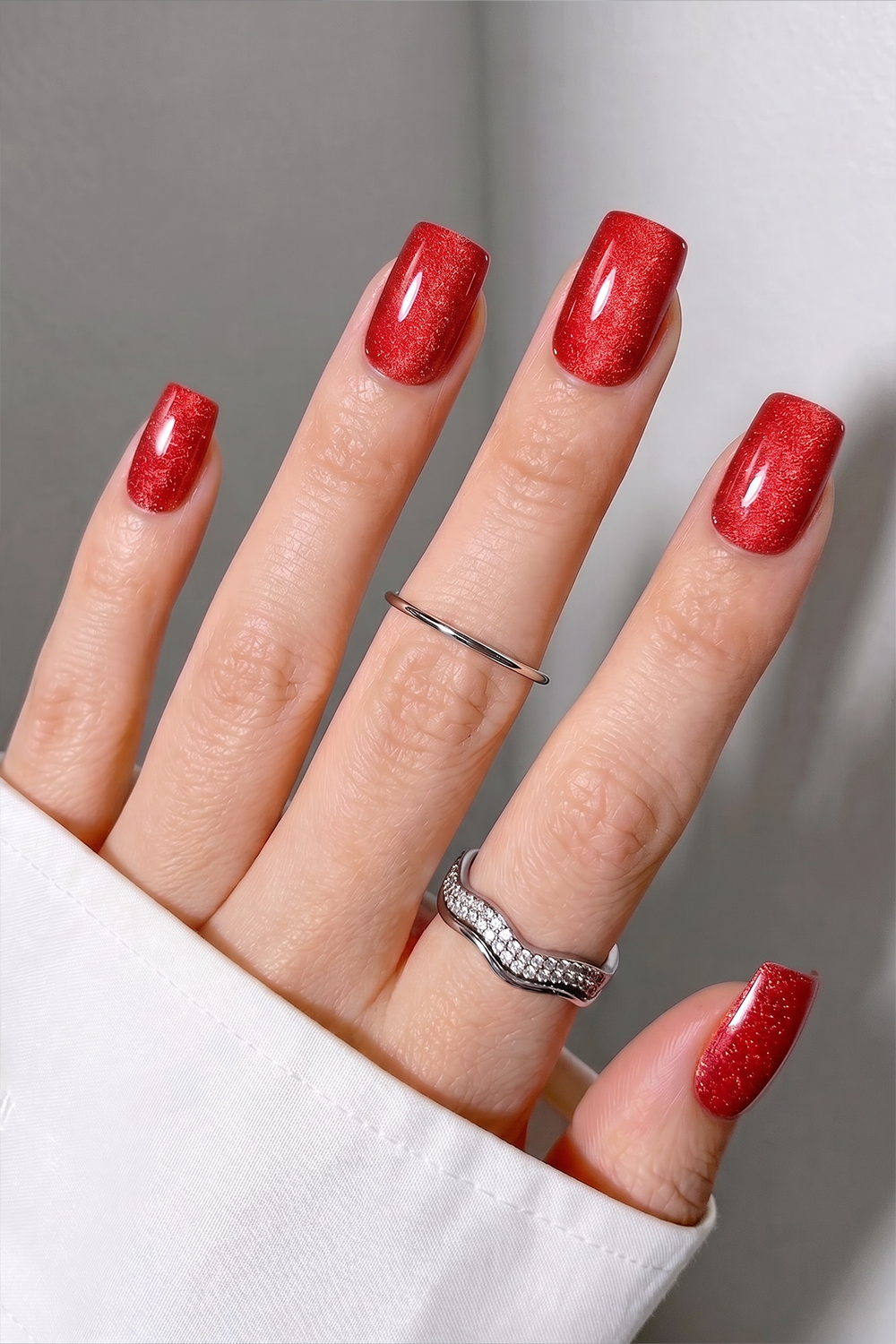 Red Cat-Eye Press On Nails – Short Square