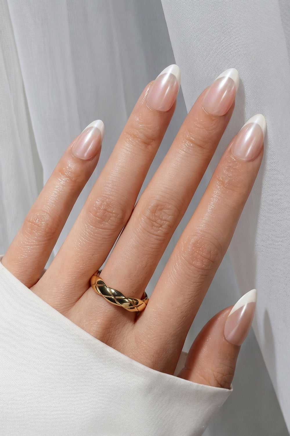 Chrome French Tips Press On Nails – Short Almond