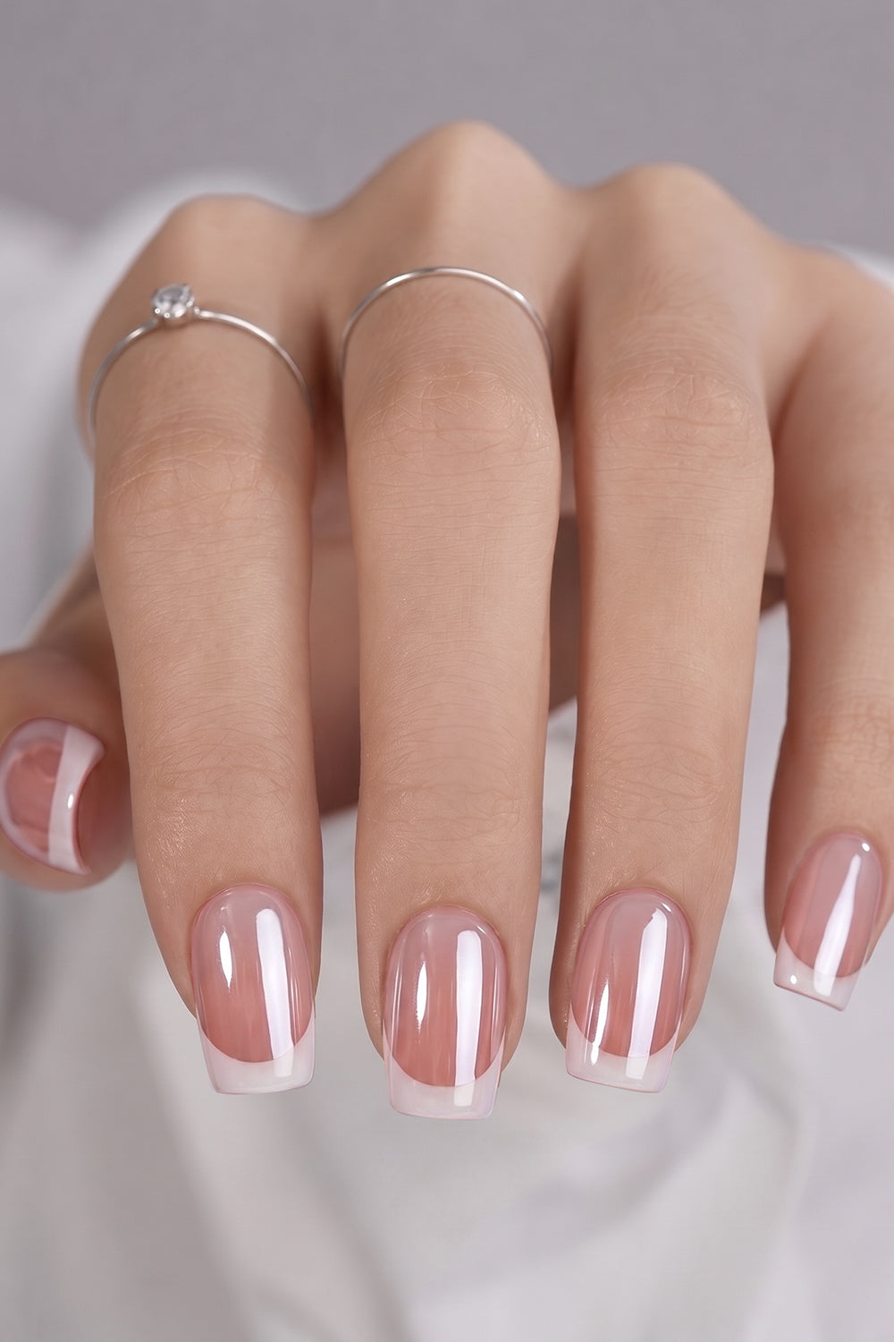 Chrome French Tips Press On Nails – Short Square