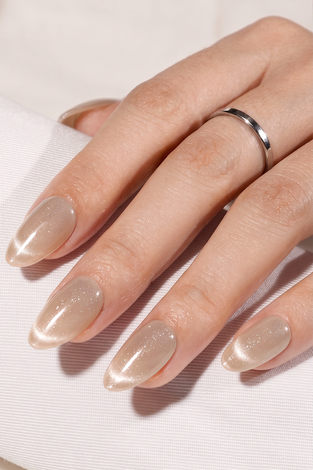 Magnetic French Glow Press-On Nails – Almond