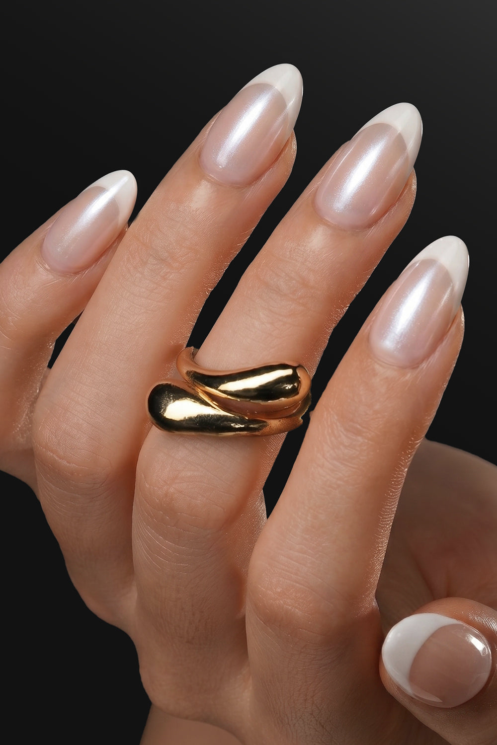 Chrome French Tips Press On Nails – Short Almond