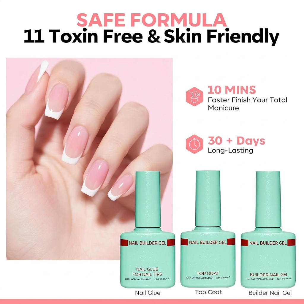 Gel Nail Kit, Top Coat, Nail Glue for Nail Tips, Nail Builder Gel, Easy DIY Nail Art