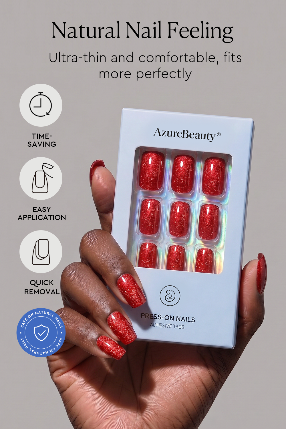 Red Cat-Eye Press On Nails – Short Square