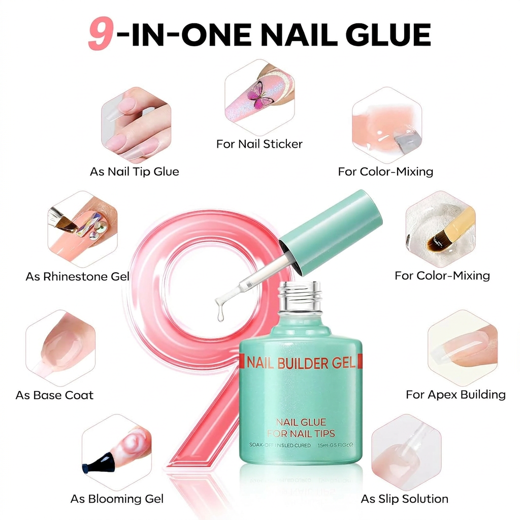 Gel Nail Kit, Top Coat, Nail Glue for Nail Tips, Nail Builder Gel, Easy DIY Nail Art
