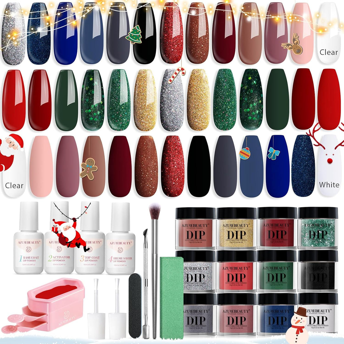 Christmas Silver Green Red - 31Pcs Dip Powder Nail Starter Kit