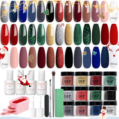 Christmas Silver Green Red - 31Pcs Dip Powder Nail Starter Kit