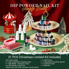 Christmas Silver Green Red - 31Pcs Dip Powder Nail Starter Kit