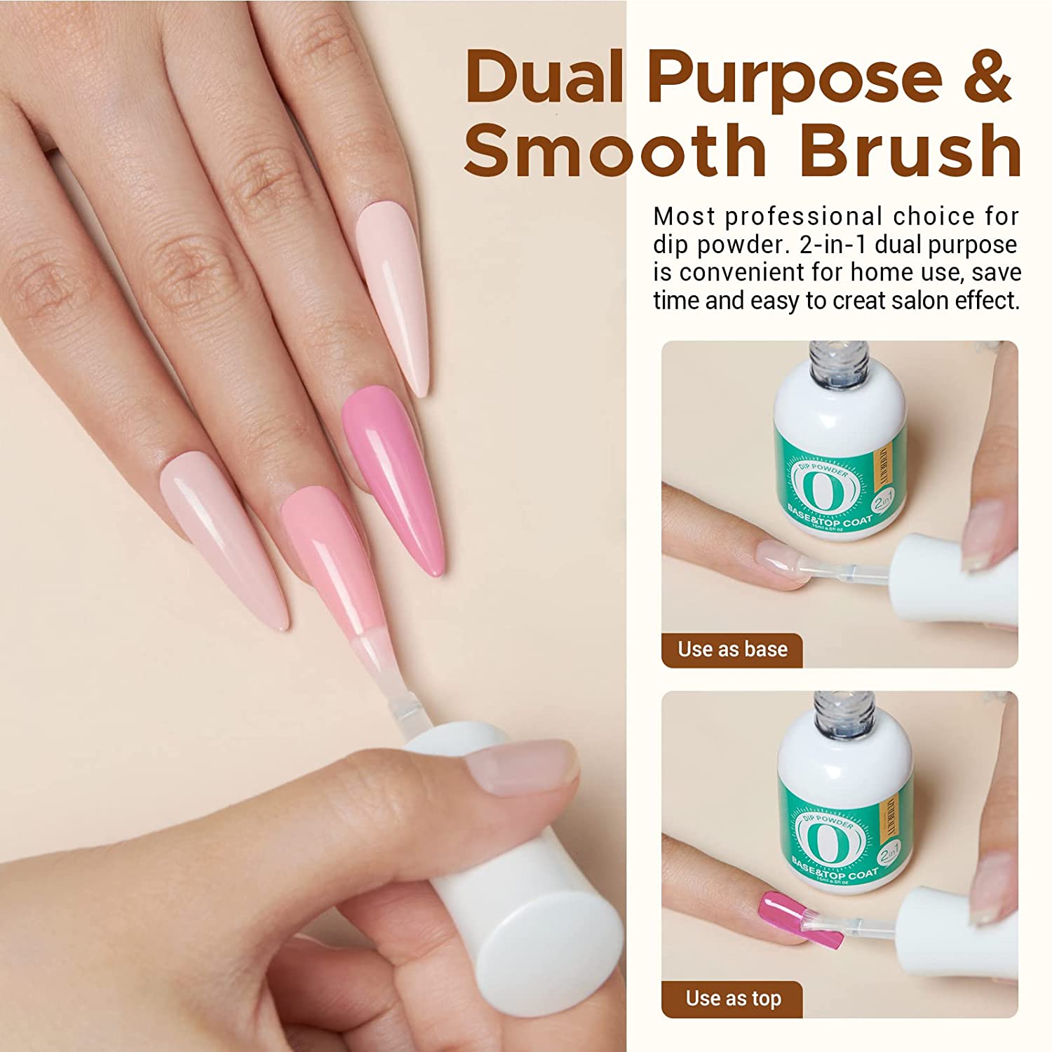 2Pcs 2 in 1 Dip Powder Base & Top Coat Set with Activator