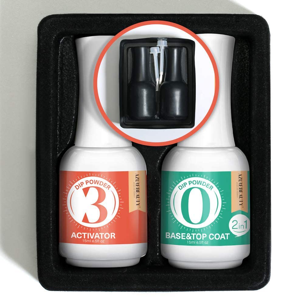 2Pcs 2 in 1 Dip Powder Base & Top Coat Set with Activator