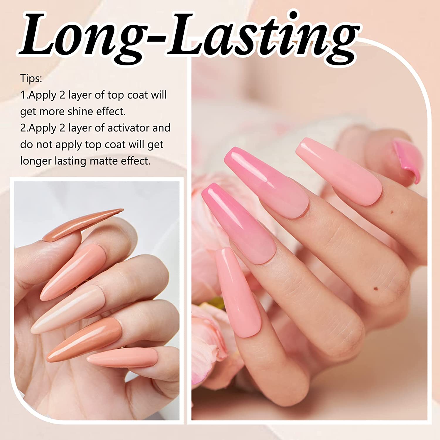 8Pcs Dipping Powder Liquid Set 15ml Base&Top coat with Activator