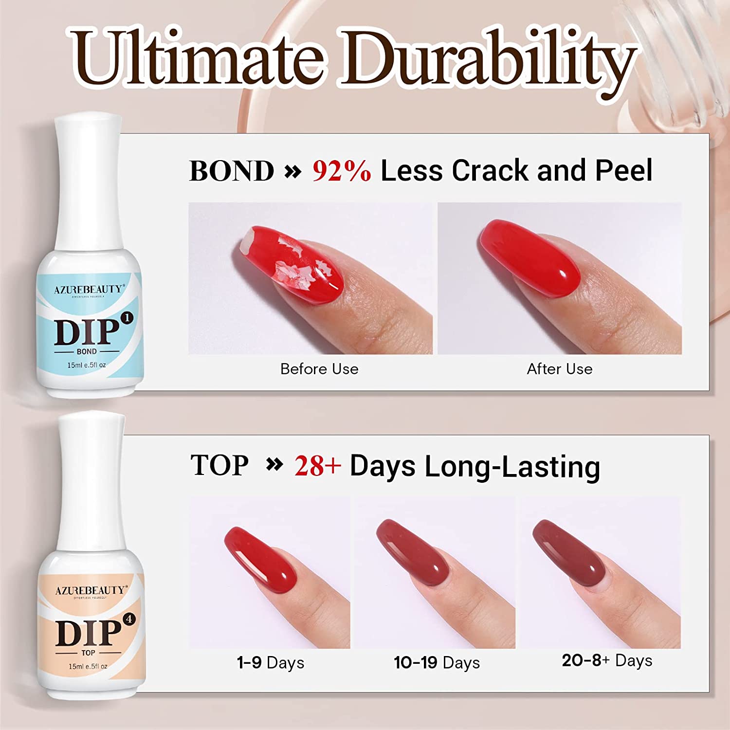 8Pcs Dipping Powder Liquid Set 15ml Base&Top coat with Activator