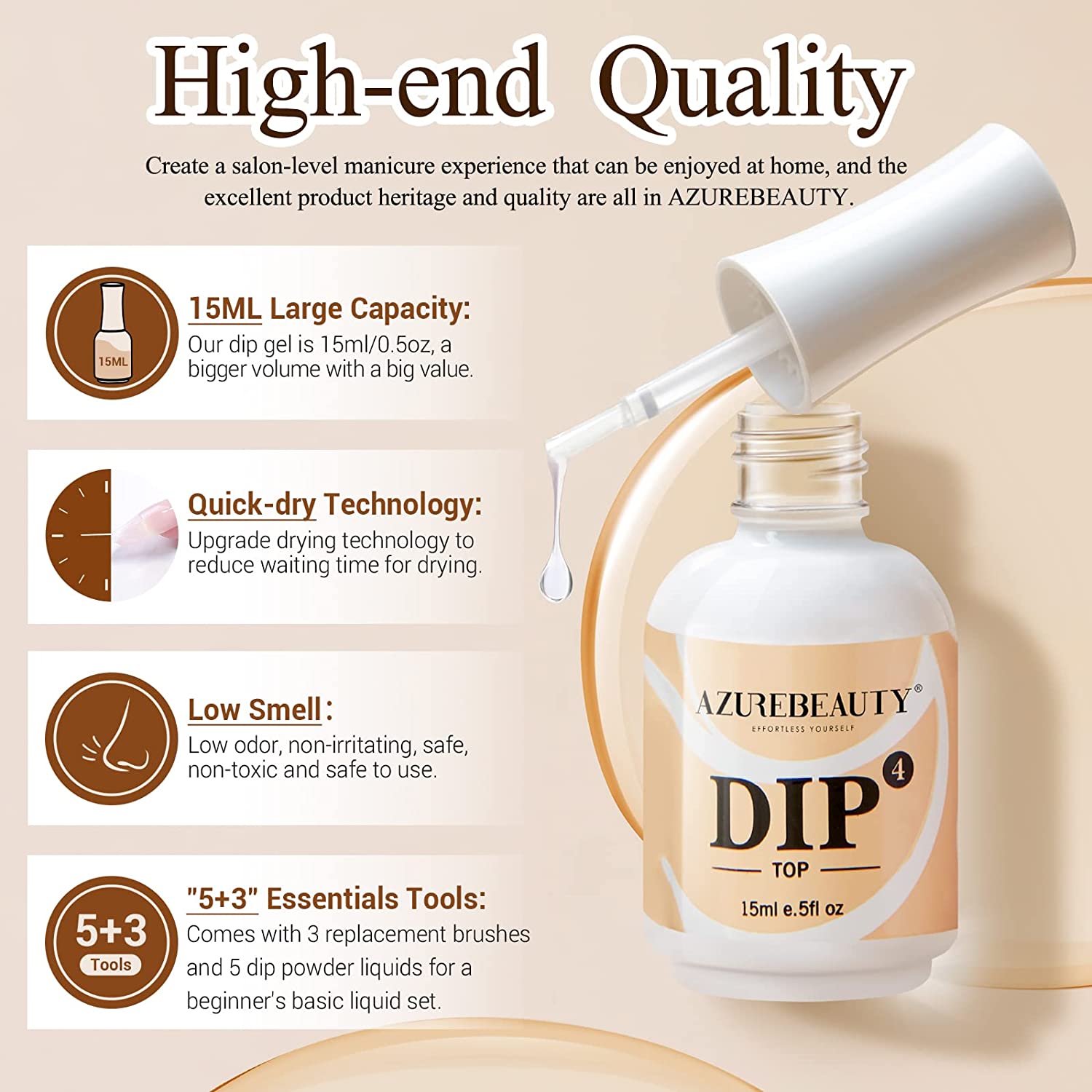 8Pcs Dipping Powder Liquid Set 15ml Base&Top coat with Activator