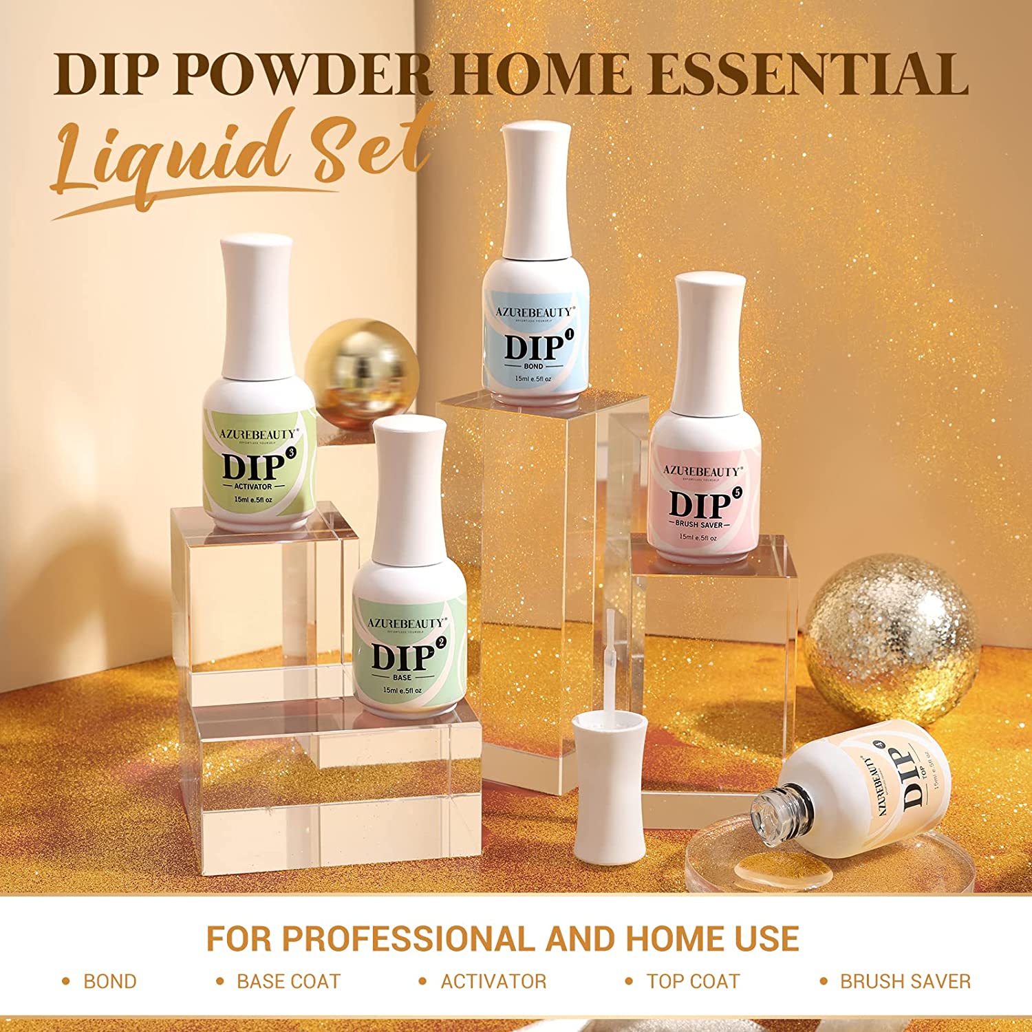 8Pcs Dipping Powder Liquid Set 15ml Base&Top coat with Activator