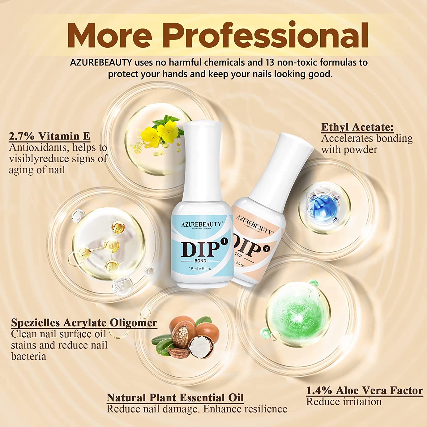 8Pcs Dipping Powder Liquid Set 15ml Base&Top coat with Activator