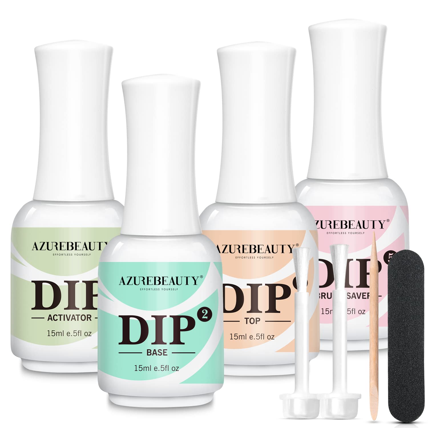 8Pcs Dip Powder Liquid Kit 15ml with Base/Top Coat, Activator, Brush Saver, Nail File