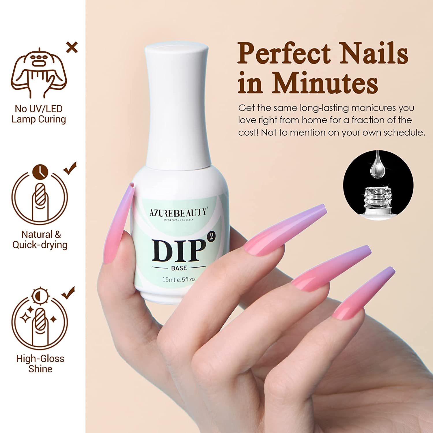 8Pcs Dip Powder Liquid Kit 15ml with Base/Top Coat, Activator, Brush Saver, Nail File