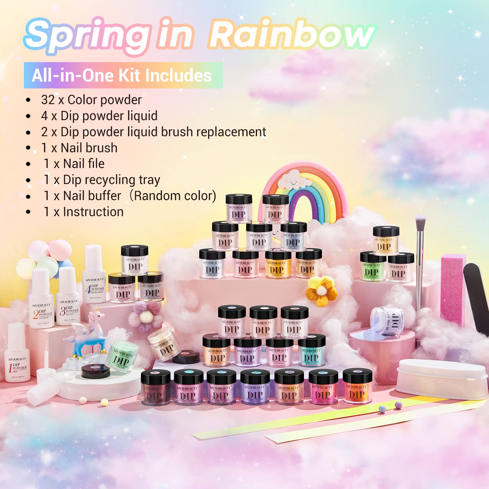 Summer Rainbow - 42Pcs Dip Powder Nail Kit Starter Kit