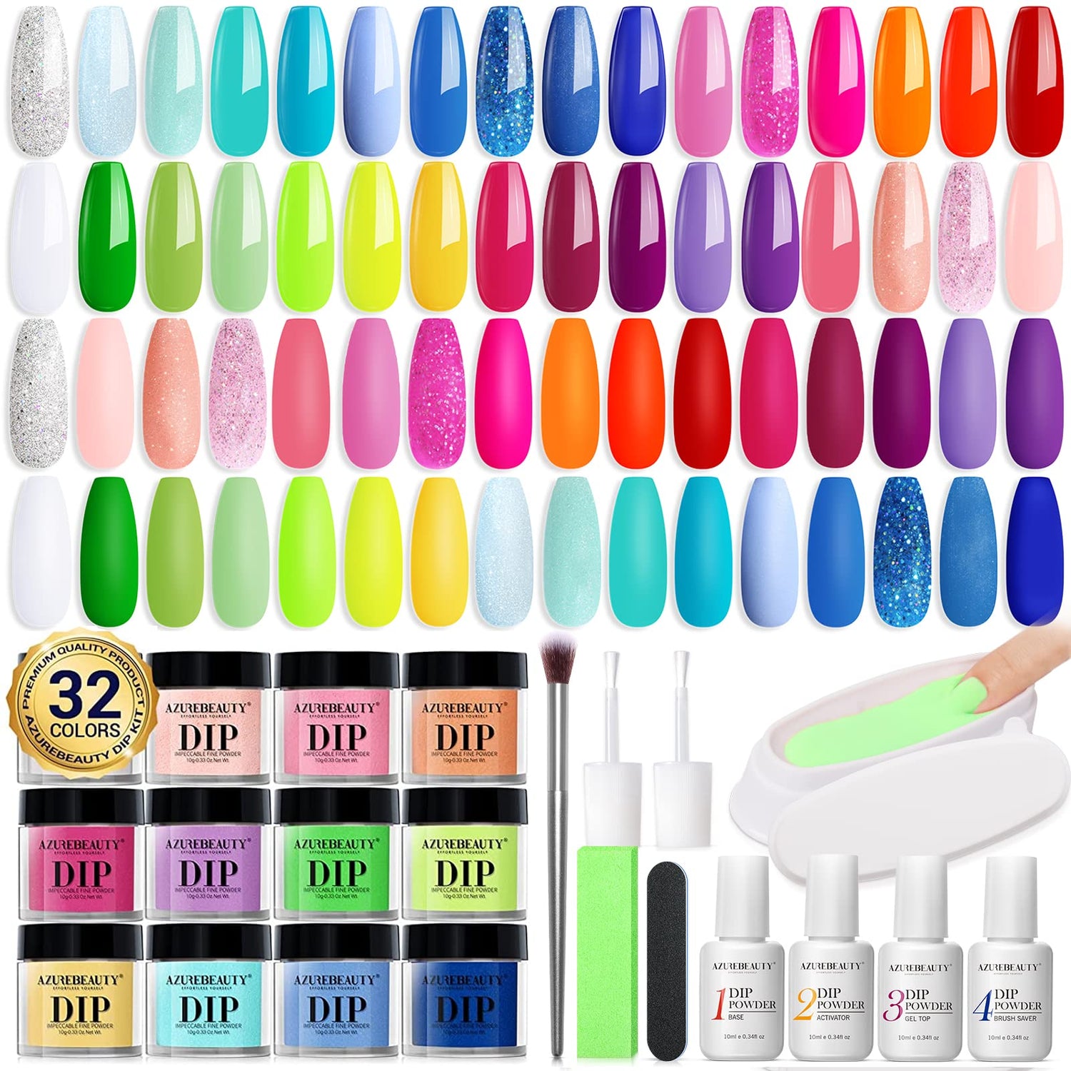 Pastel Neon - 42Pcs Dip Powder Nail Kit Starter Kit