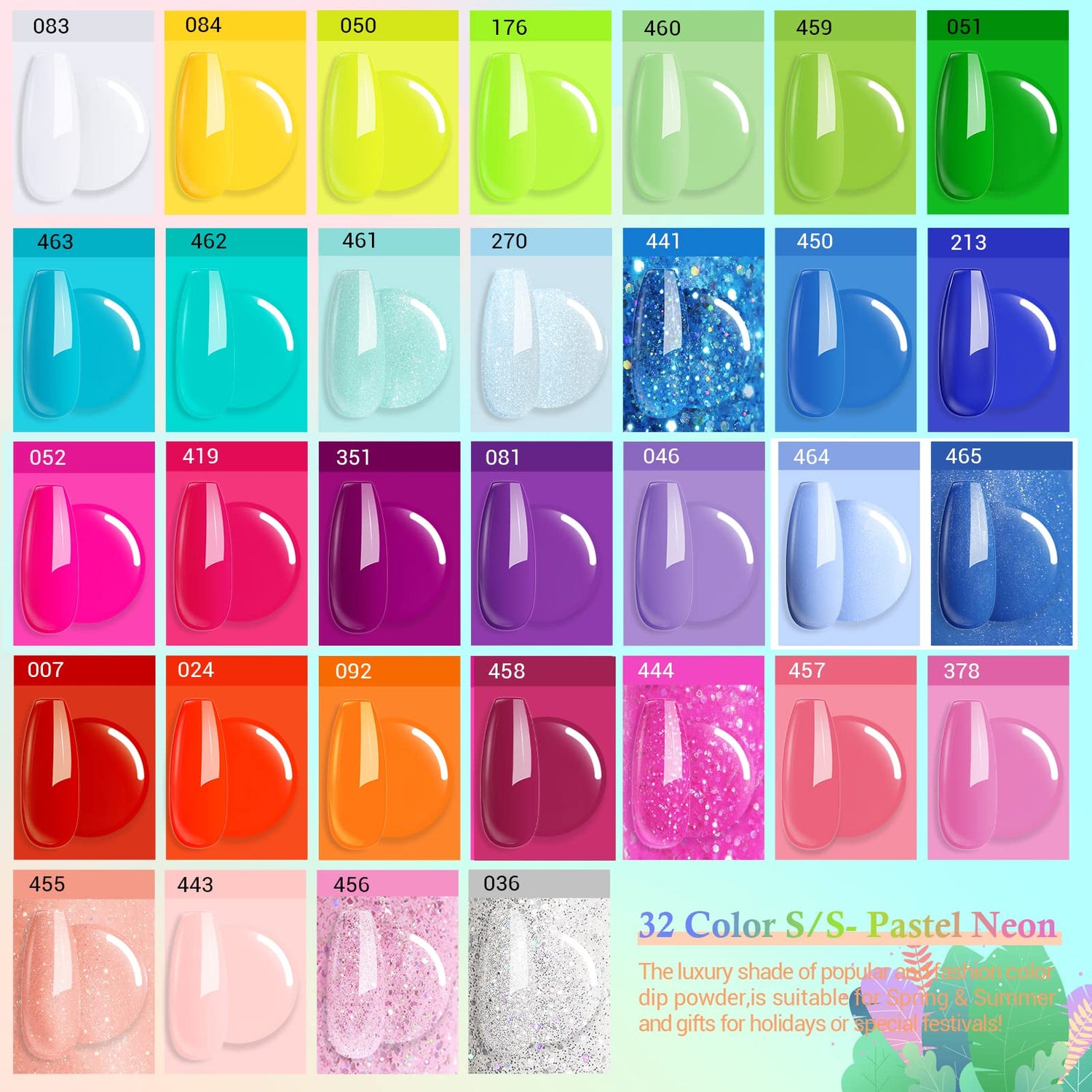 Pastel Neon - 42Pcs Dip Powder Nail Kit Starter Kit