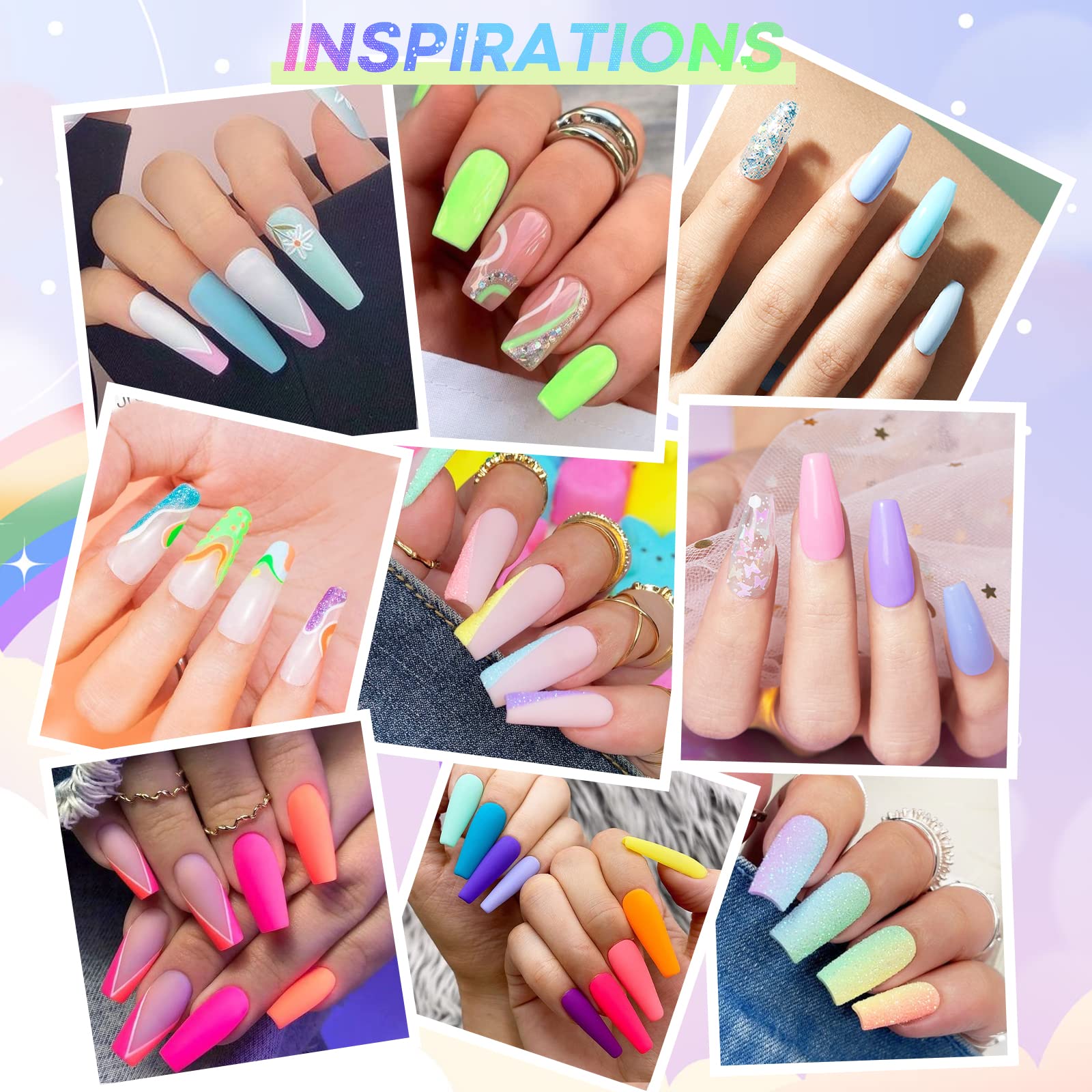 Pastel Neon - 42Pcs Dip Powder Nail Kit Starter Kit