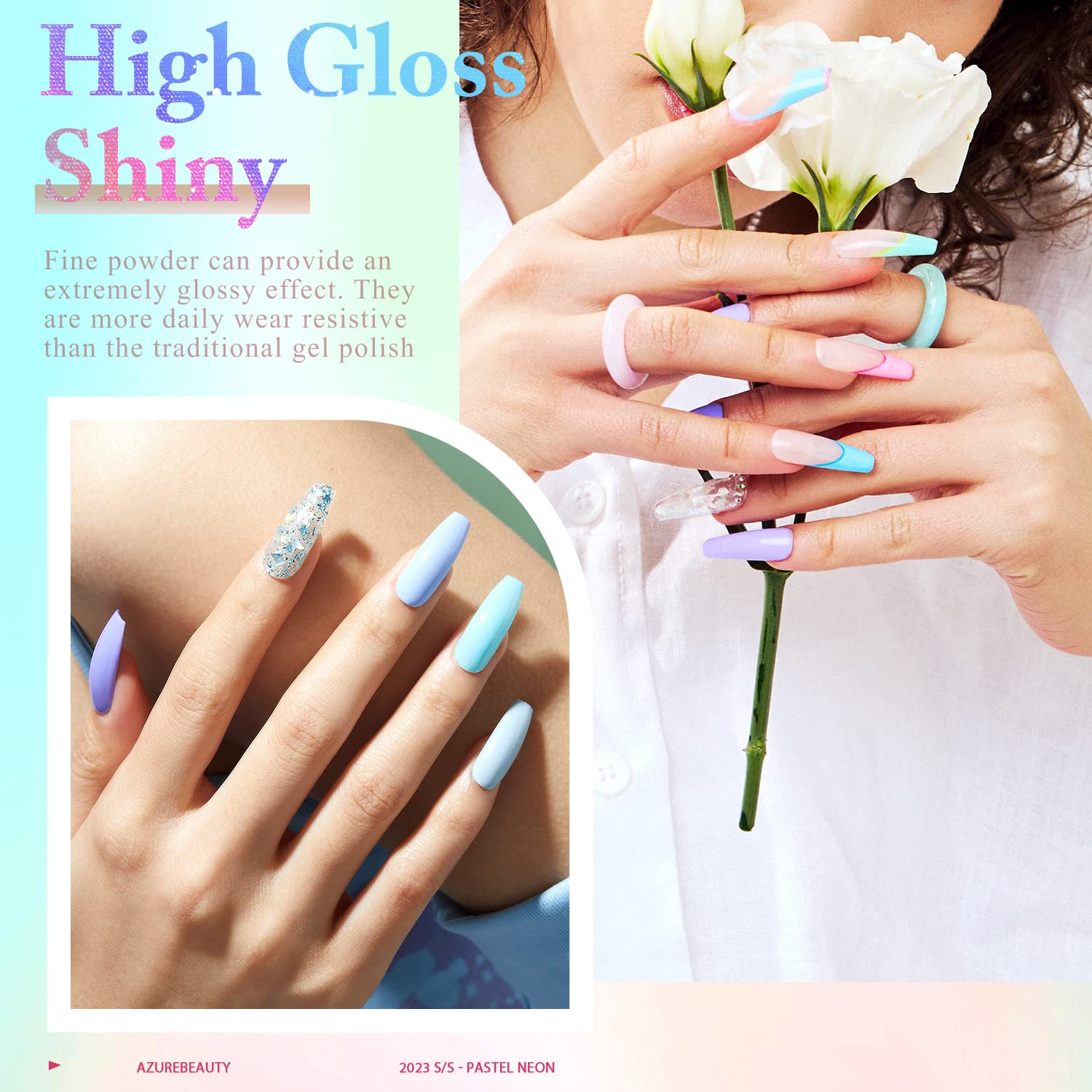 Pastel Neon - 42Pcs Dip Powder Nail Kit Starter Kit