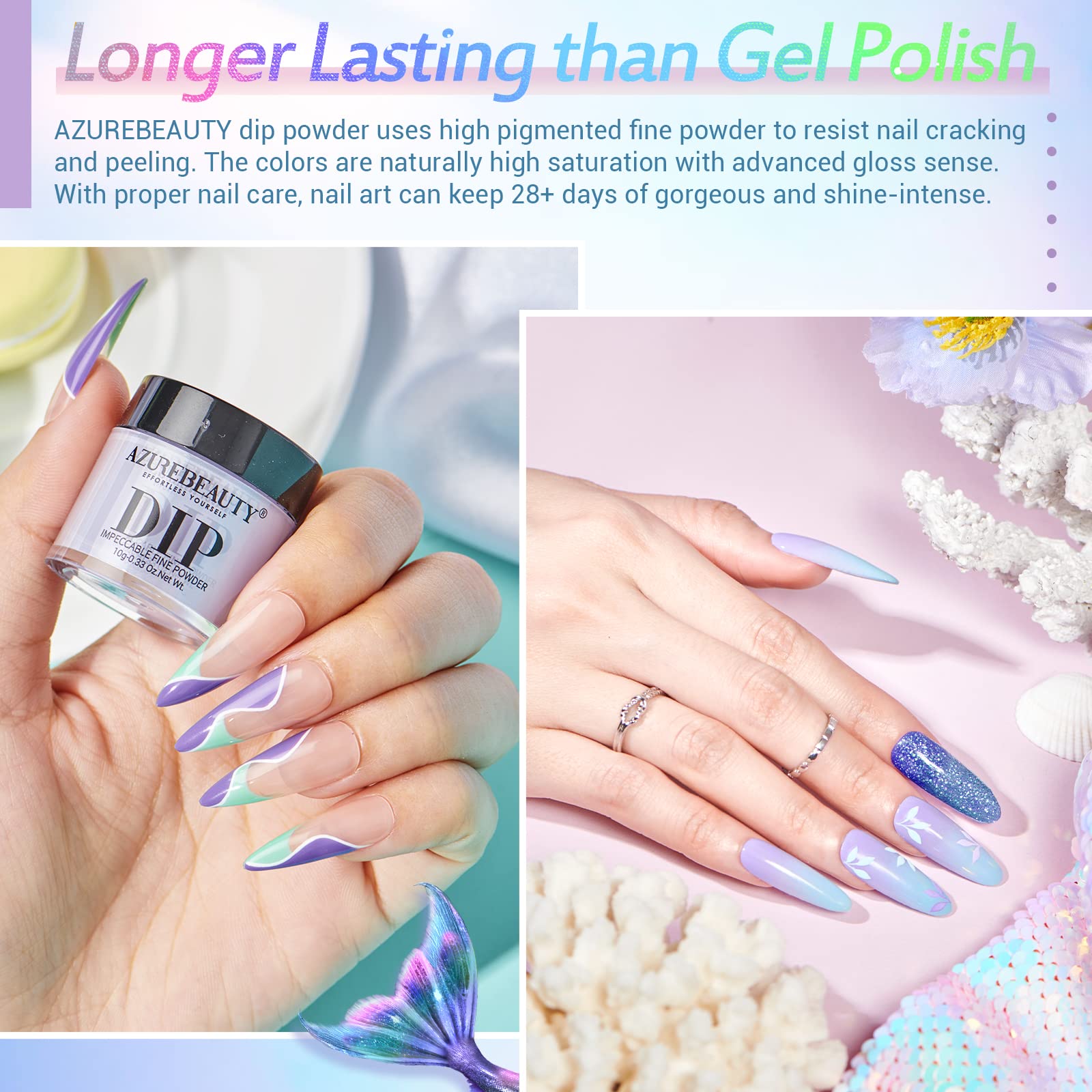 Pastel Neon - 42Pcs Dip Powder Nail Kit Starter Kit