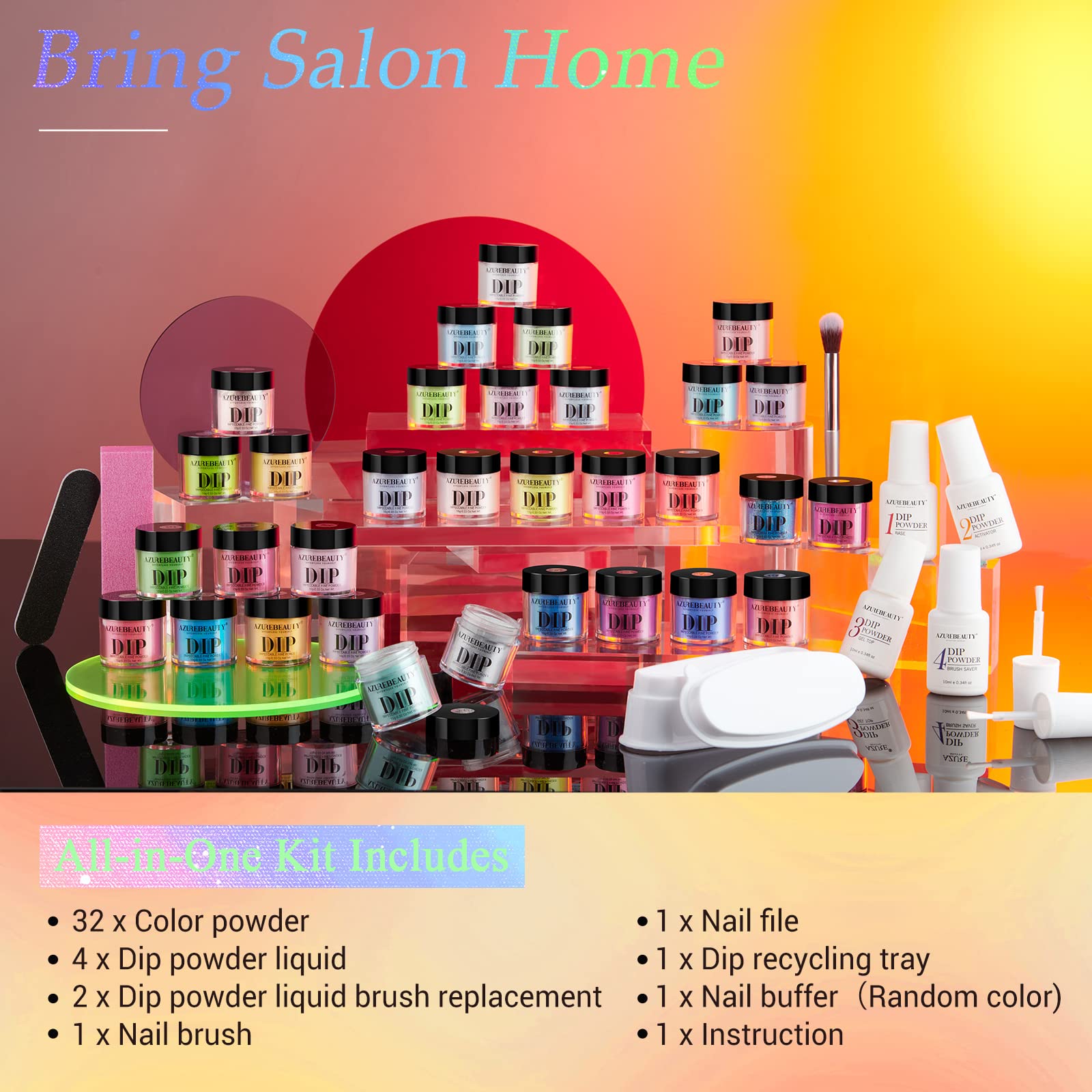 Pastel Neon - 42Pcs Dip Powder Nail Kit Starter Kit