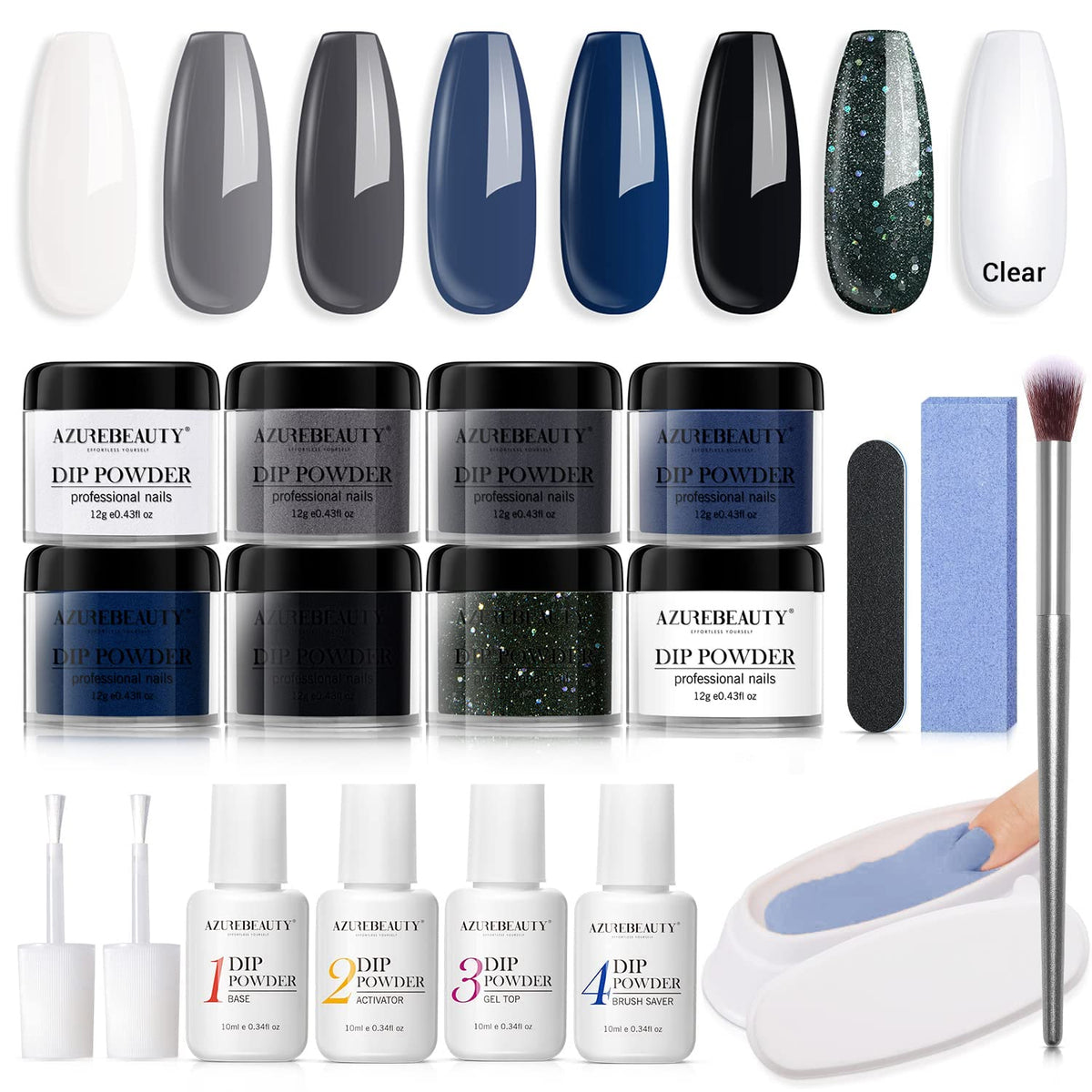 Grey Blue - 18Pcs Dip Powder Nail Kit Starter Kit