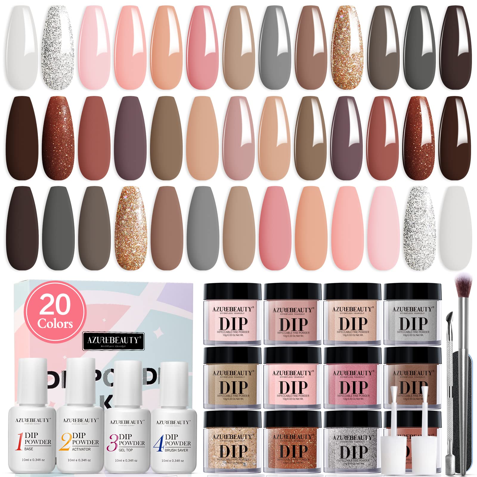 Skin Tone - 29Pcs Dip Powder Nail Kit Starter Kit