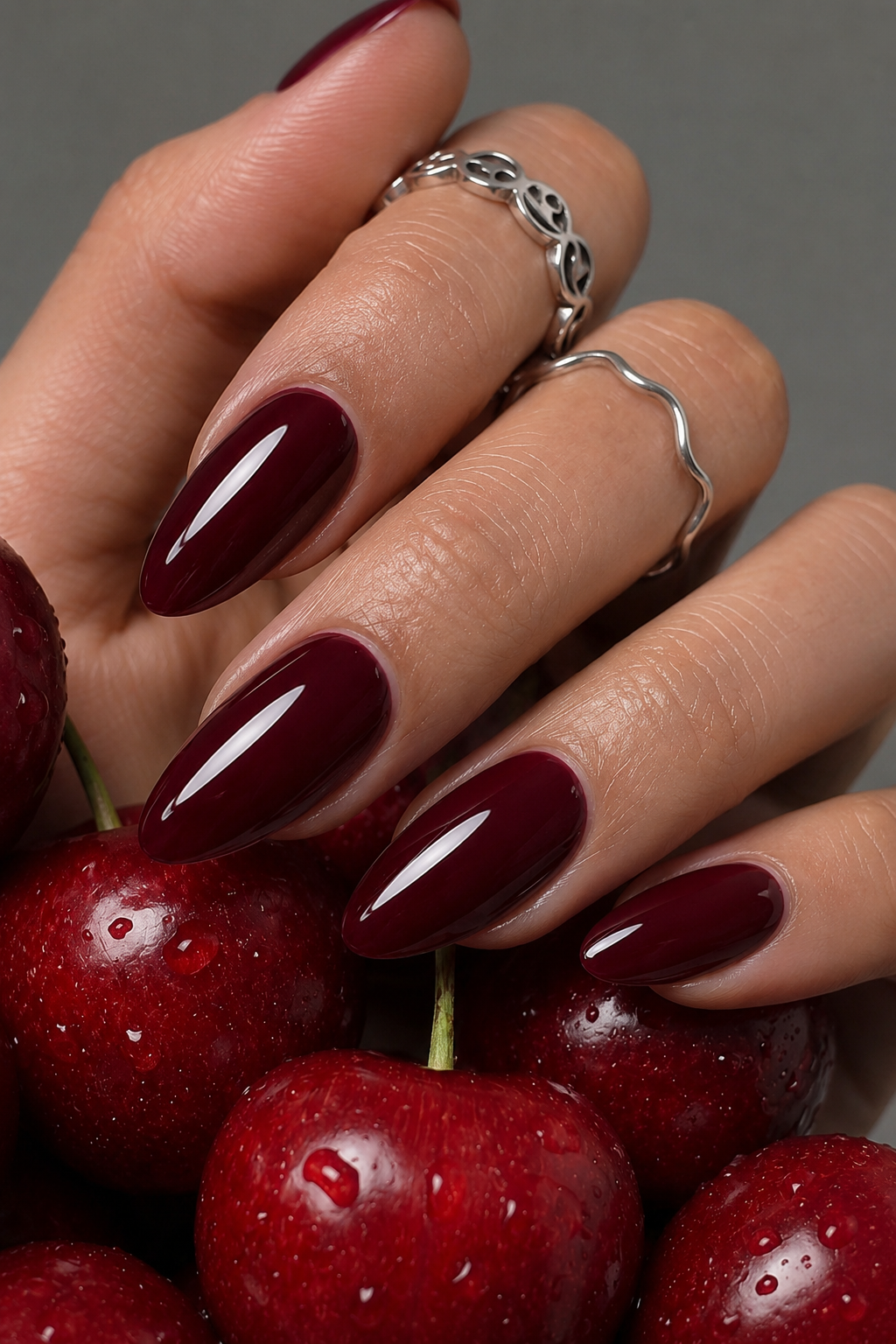 Deep Burgundy Red Press On Nails – Short Almond