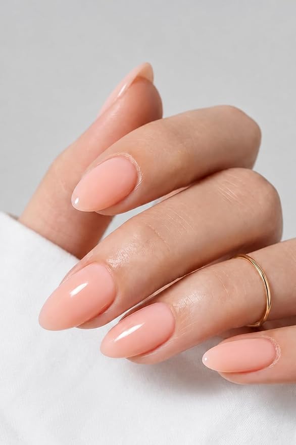 Soft Nude Peach Press On Nails – Short Almond