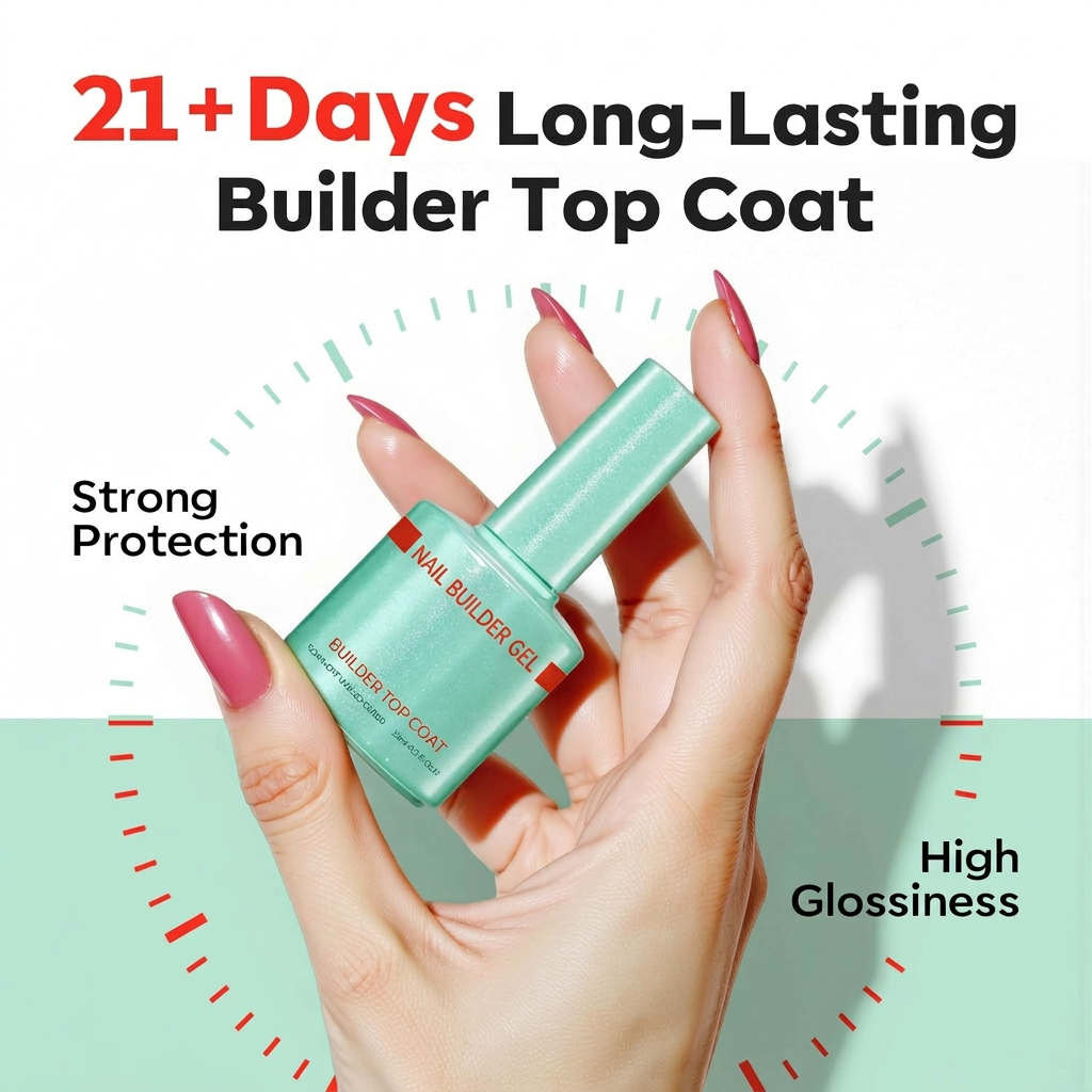 Nail Builder Gel Top Coat, 2-in-One Clear Builder for Nails, LED Lamp Cured Top Coat Strengthener Glue Gel Polish in a Bottle for DIY Home Salon Gifts, 15ML