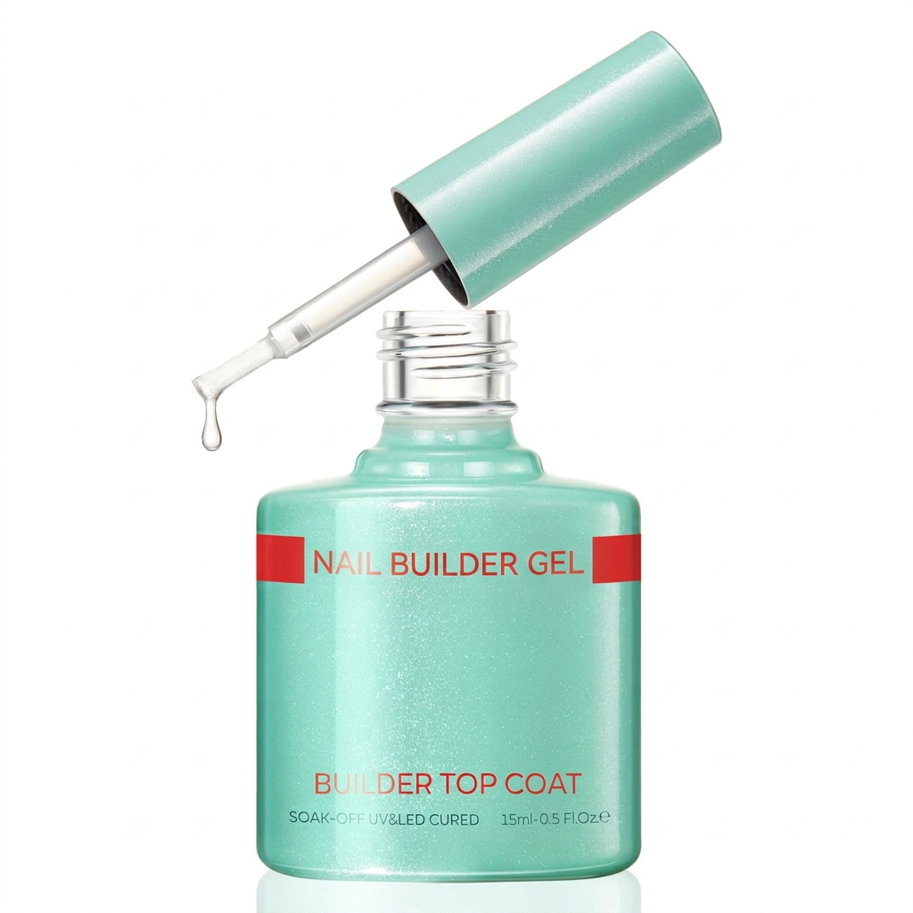 Nail Builder Gel Top Coat, 2-in-One Clear Builder for Nails, LED Lamp Cured Top Coat Strengthener Glue Gel Polish in a Bottle for DIY Home Salon Gifts, 15ML
