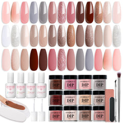 Apricot Glitter Nude Pink - 31Pcs Dip Powder Nail Kit Starter Kit