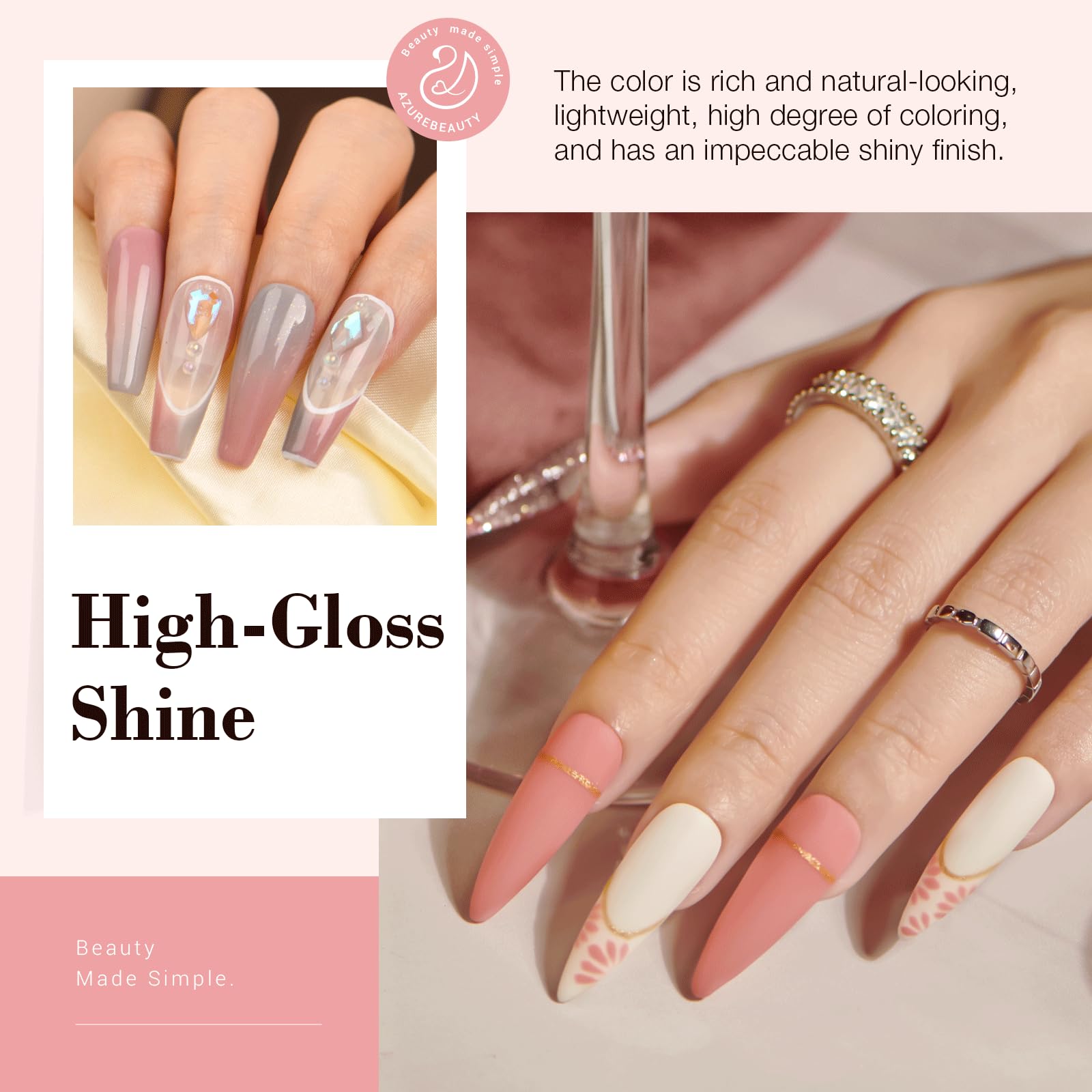 Glitter Nude Nails with Gloss Finish